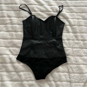 Guess Leather Body Suit | Corset Bodysuit with Boning and Zip up